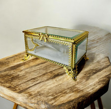 Antique style Beveled Glass Footed Jewelry Dresser Trinket Box new  