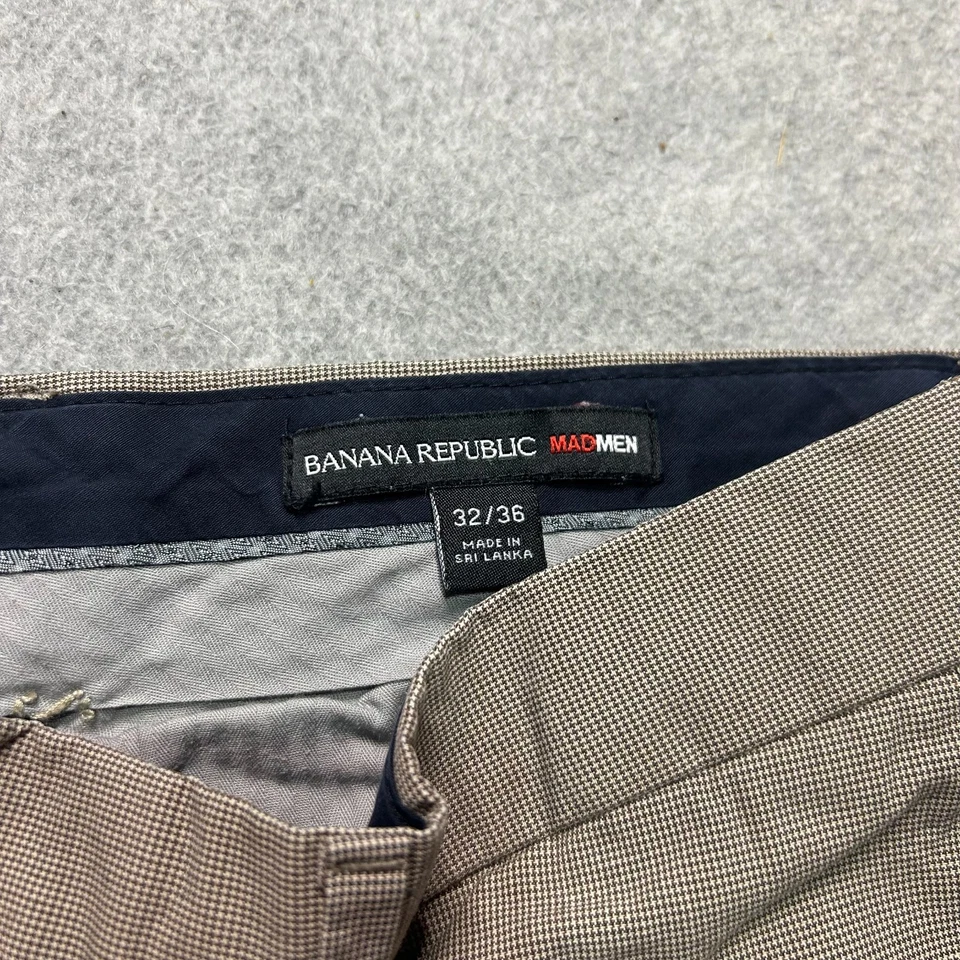Pantalones Banana Republic Mad para Hombre 32 X 36 Caqui Micro Pata de Gallo Calce Recto Foto 3 de 4