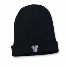 Vintage Mickey Mouse Walt Disney World Beanie Black Stitched Graphic Acrylic