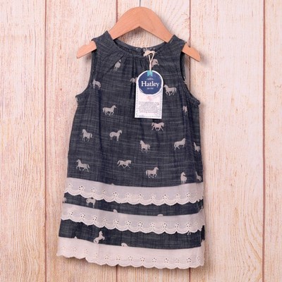 Hatley Kleid Mädchen Alter 2 Jahre Pferde Blumen Blau Spitze Sommer Neu Mit Etikett