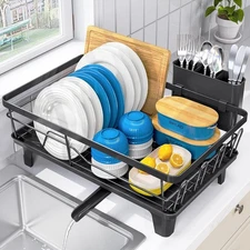 Dish Drainers for Kitchen Counter - Large Capacity Drying Rack with Drainboard