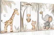 Woodland Animal Canvas Art 3 Piece Nursery Watercolor