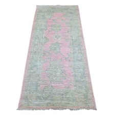 2'8"x6' Pink Angora Oushak Leaf Design Hand Knotted Pure Wool Runner Rug 22386