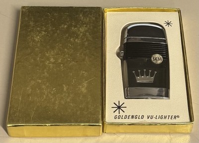 VINTAGE SLIM SCRIPTO VU CROWN LOGO BLACK BAND LIGHTER UNFIRED IN BOX #416