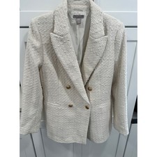 H M Textured Double Breasted Blazer Cream Gold Buttons Women's Size M