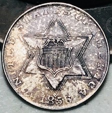 1856 Three Cent Silver Piece Trime 3c Type 2 Ungraded Choice US Coin CC27753