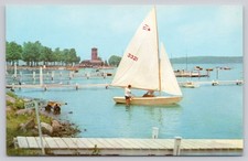 Chautauqua Lake Shoreline & Miller Bell Tower NY Vintage Postcard