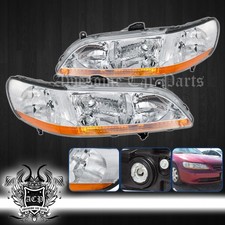 Chrome Headlights Headlamps Set Amber Turn Signal For 98-02 Honda Accord 2dr4dr