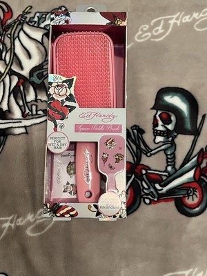 Ed Hardy Pink Square Paddle Brush Custom Stickers NIB