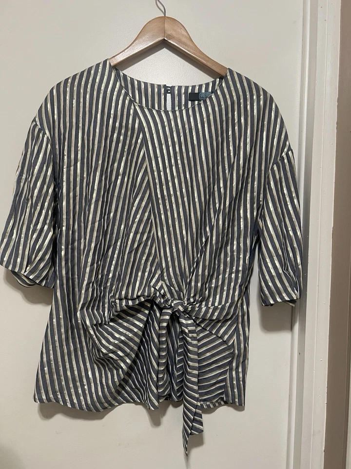 BLUSA ANTHROPOLOGIE EVA FRANCO MARINA A RAYAS CORBATA DELANTERA TALLA 6 Foto 4 de 4