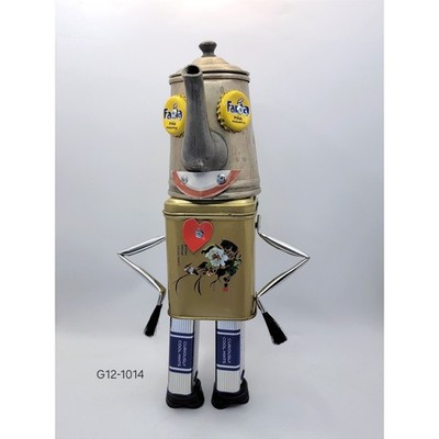 Vintage Found Object Robot Sculpture Teapot Altoids Tin Assemblage Art 11''