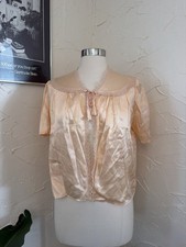 Vintage 1930s Bed Jacket Pale Peach Silk Lace Trim Ribbon Tie Art Deco