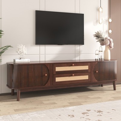 Rattan TV Stand for TVs up to 75'', Modern Farmhouse Media Console, Entertainm