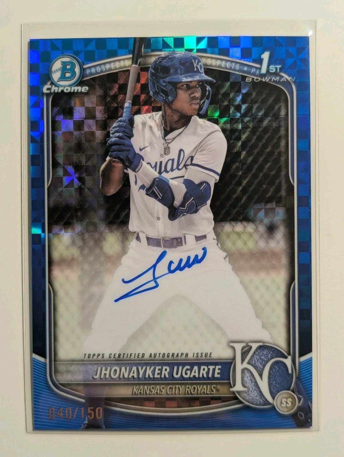 2025 Bowman Chrome Jhonayker Ugarte 1st Bowman Blue X-Fractor Auto /150 Royals