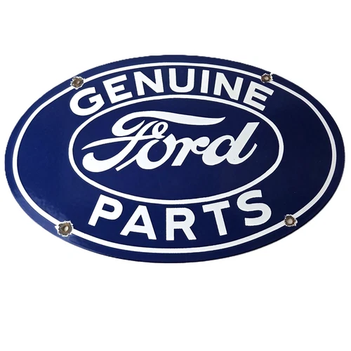 Vintage Genuine Ford Parts Porcelain Sign - Blue Oval Dealer Sign