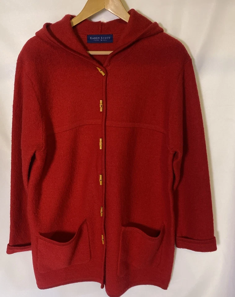 Chaqueta Cárdigan Suéter Karen Scott Pura 100% Lana L Madera Palanca De Colección Años 90 Foto 2 de 4