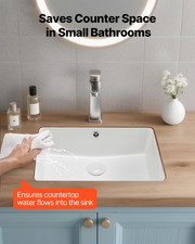 Undermount Bathroom Sink 18.5x13.2in Rectangular White Ceramic w/ Overflow