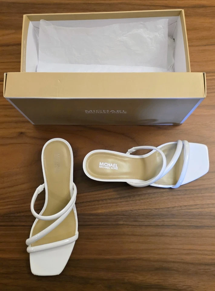 Michael Kors Celia 小猫拖鞋凉鞋白色 7M 码绑带高跟鞋 — 第 2/4 张图片