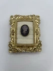Vintage Style Purple Cameo Brooch Gold Tone Costume Jewelry Victorian Lady Pin