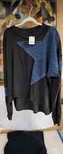 Free People We The Free Star Denim Studded Pullover Top Small NWT Black