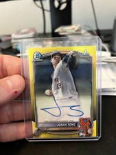 2025 BOWMAN CHROME JONAH TONG 1ST ON CARD AUTO YELLOW REFRACTOR /75 • METS