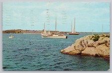Postcard Brenton Cove Fort Adams in Background Newport RI Boats Posted 1958