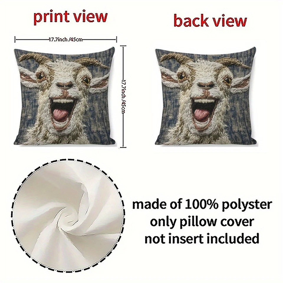 Fundas de almohada de felpa cortas de cabra gritando divertidas 4 piezas cojín decoración regalo SIN relleno Foto 3 de 4