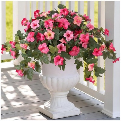 Lifelike Faux Petunias for Indoor & Outdoor - Double Pink