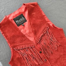 Mariah By MPW Leather Western Cowgirl Biker Red Vest With Fringe Accents Size M