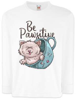 Be Pawsitive Kinder Langarm T-Shirt Pixel Retro Geek Nerd Katze Katzen Fun Love