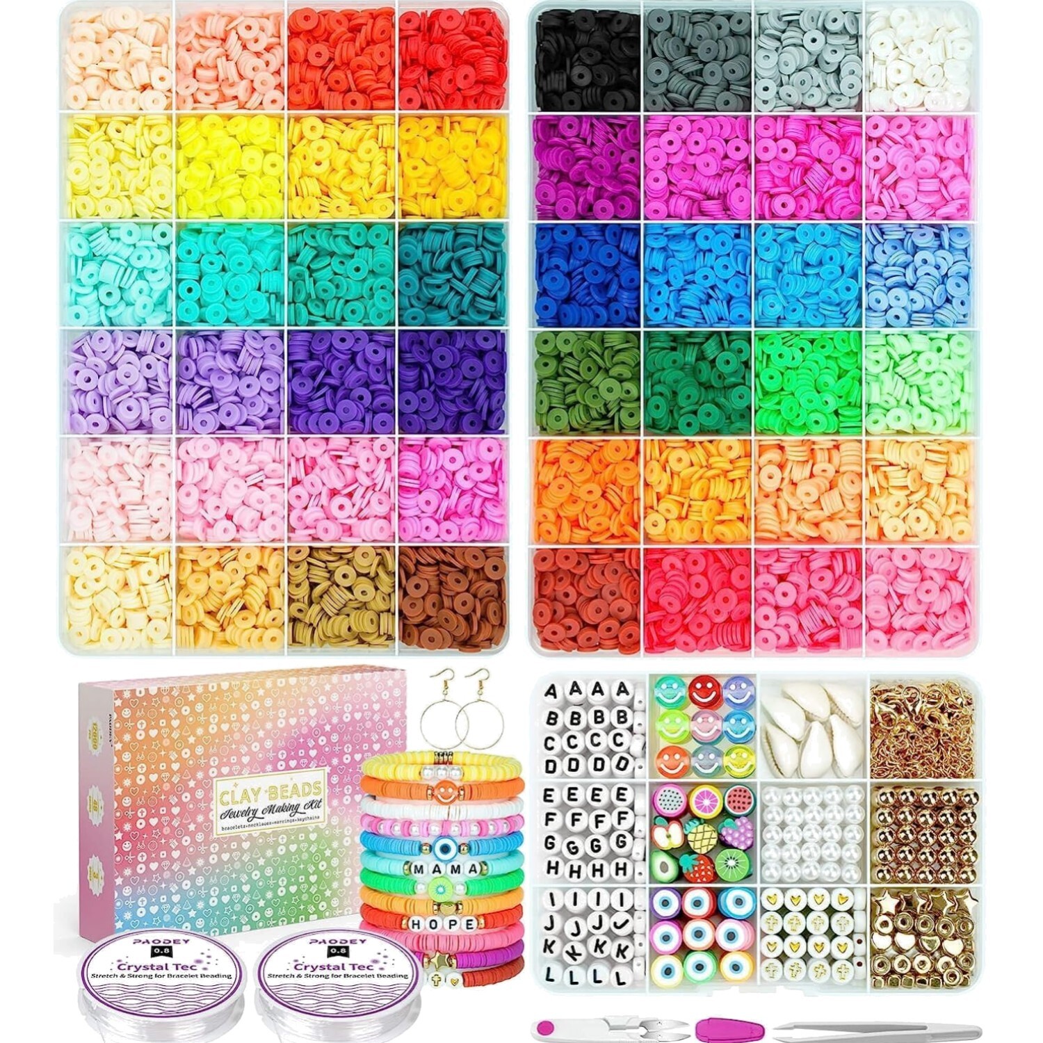 12000-Piece Clay Bead Bracelet Kit with 48 Colors in 3 Storage Boxes for DIY Friendship Jewelry-image