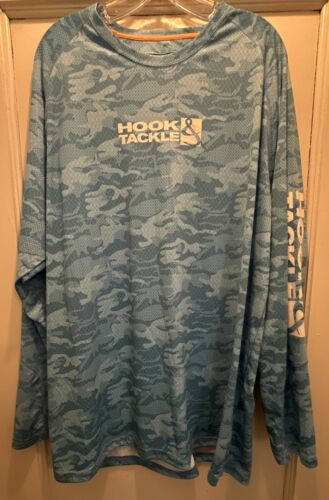 Hook & Tackle Fishing Shirt Long Sleeve Geo Camo Blue Lagoon 2XL 50+ UVA NWT