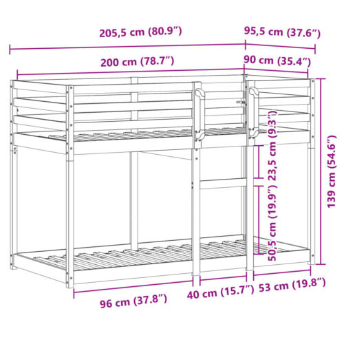 Bunk Bed without Mattress 92x187 cm Single Solid Wood Pine - Picture 10 of 11