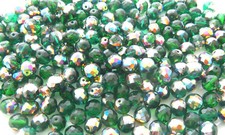 100 Pcs 6mm Czech Fire Polished Round Faceted Glass Beads - KELLY GREEN VITRAIL