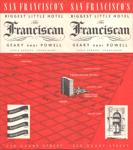 1940s THE FRANCISCAN HOTEL - SAN FRANCISCO, CALIFORNIA vtg advertising brochure