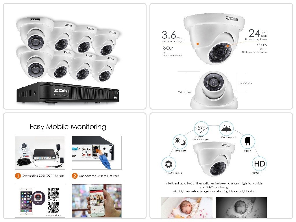 8CAM Security Camera System 720P Wired DVR Kit HD CCTV Outdoor/Indoor