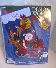 NEW Design Works Christmas/Santa Felt Stocking Kit "Moonlit Ride" Kit  5089