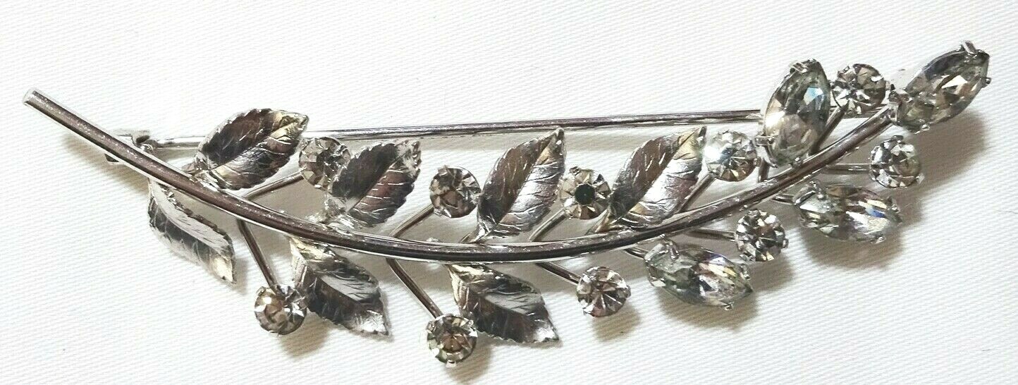 Vintage 14K White Gold Overlay Leaves Branch Crystals… Gem