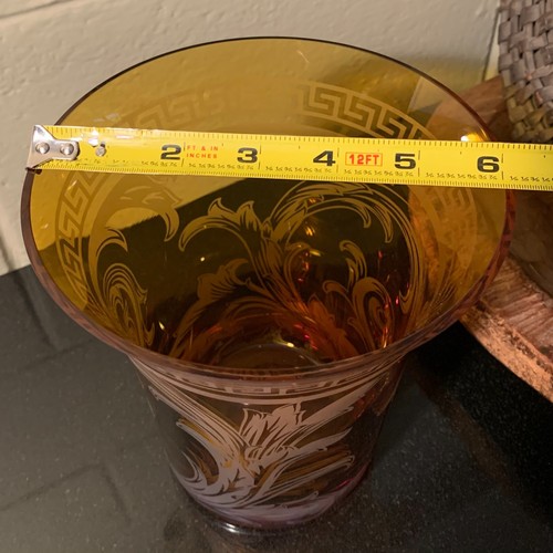 Rosenthal Versace Crystal Arabesque 7" Tapered Amber Floral Vase - Excellent - Picture 11 of 11