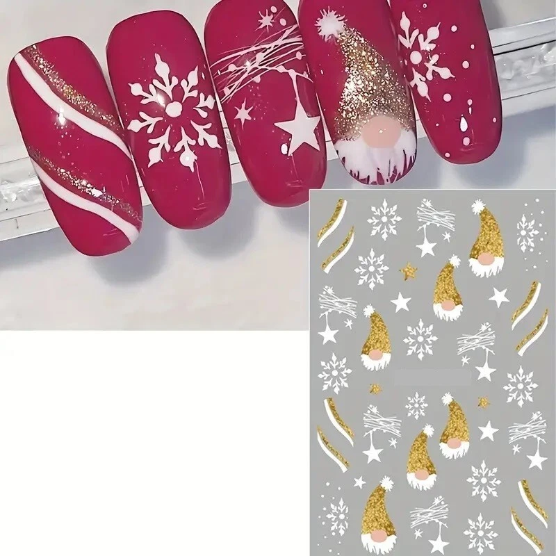 NAIL STICKERS FLOWERS TULIPS Nail Art Stickers Christmas Glitter Gnome Gonk Snowflakes Bows Stars (CS320)
