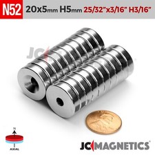 20mm x 5mm Hole 5mm Strong N52 Countersunk Ring Rare Earth Neodymium Magnet