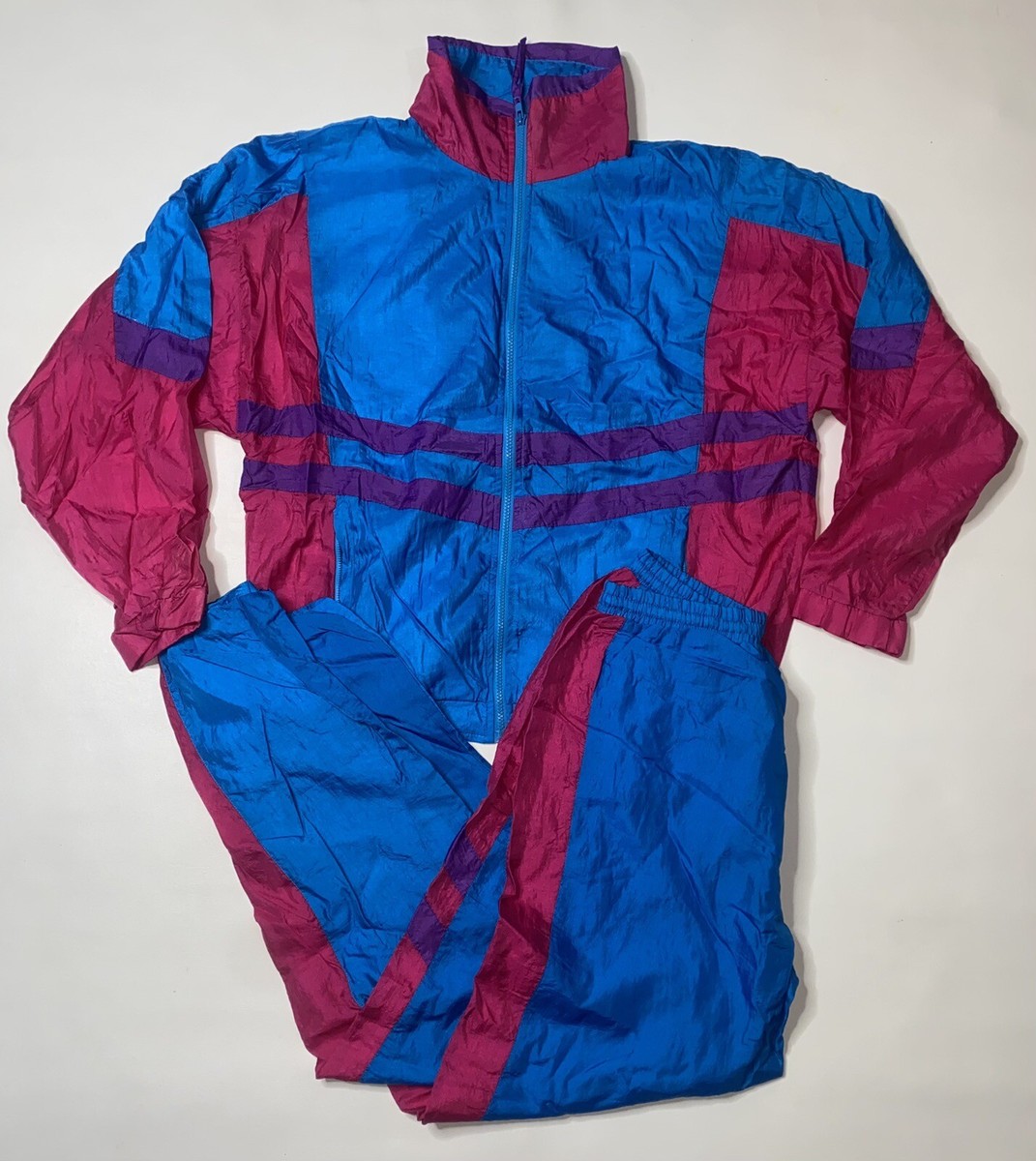 Vintage 80s 90s Windbreaker Suit Turnpoint Sports Florescent Color