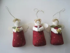 Hearts & Ivy Red Fabric Angel Holding Stars Paper Wings Lot 3