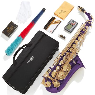 Mendini By Cecilio Eb Alto Saxophone - Case, Tuner, Mouthpiece, 10 Reeds, Pocket