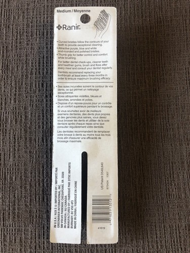 Ranir Toothbrushes Teardrop Sure Grip Handle Medium Bristle Purple & Red - Picture 4 of 4
