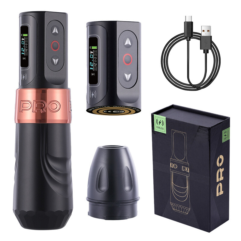 Pluma de tatuaje inalámbrica ametralladora con 2 baterías pantalla LCD adaptador RCA YILONG