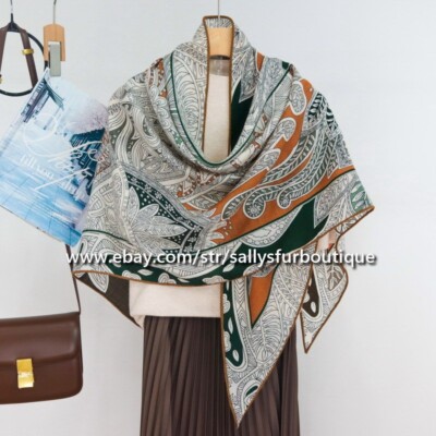 Sallys 70% Cashmere 30% Silk Scarf Paisley Print Large Triangle