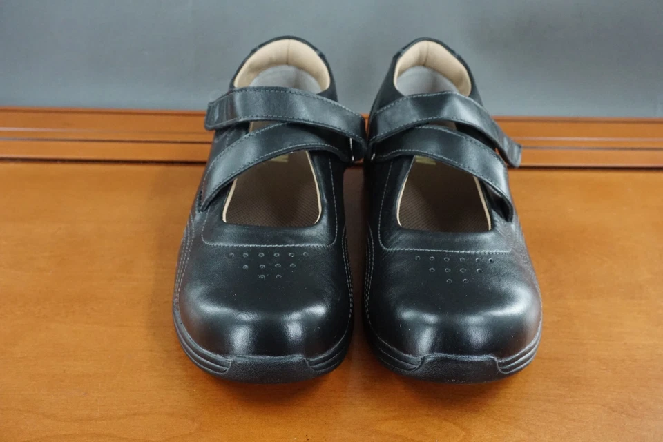 Drew Orchid Mary Jane Zapatos Mujer 8W Negro Cuero Gancho y Lazo Sandalias Cómodas Foto 2 de 4