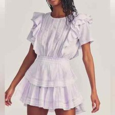 Loveshackfancy Violet Splash Dye Natasha 100% Cotton Mini Dress XL Dry Cleaned