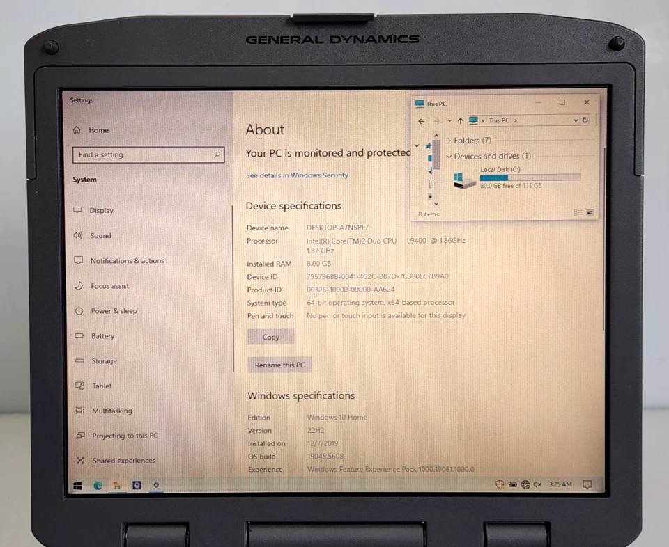 General Dynamics Itronix GD8000 Rugged Laptop, 1.8GHz 120GB SSD 8GB, BAD BATTERY - Image 4 of 4